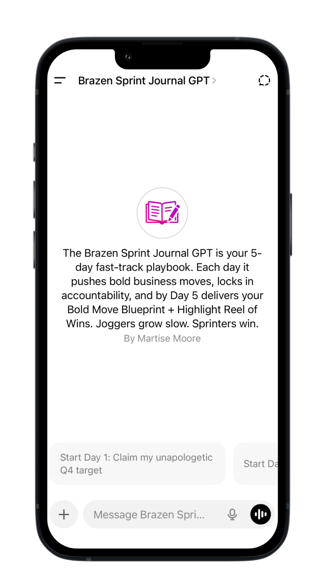 [phone mockup] brazen sprint journal gpt-2